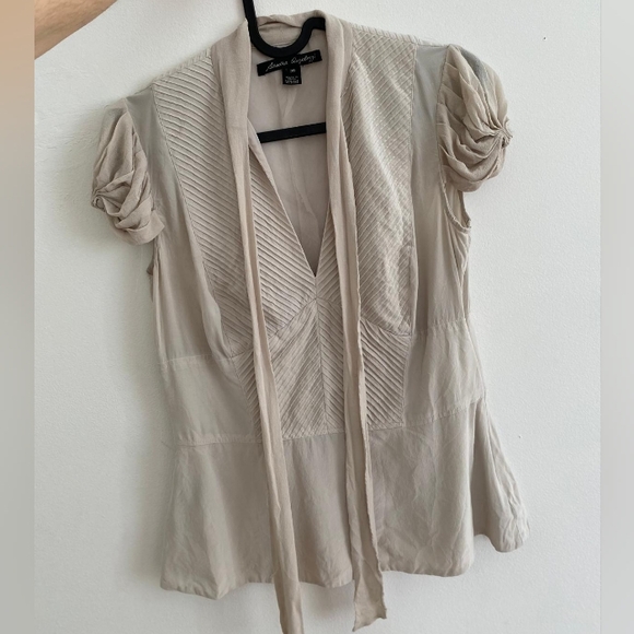 Sandra Angelozzi Tops - Elegant 100% Silk Office Blouse with Tie Neck